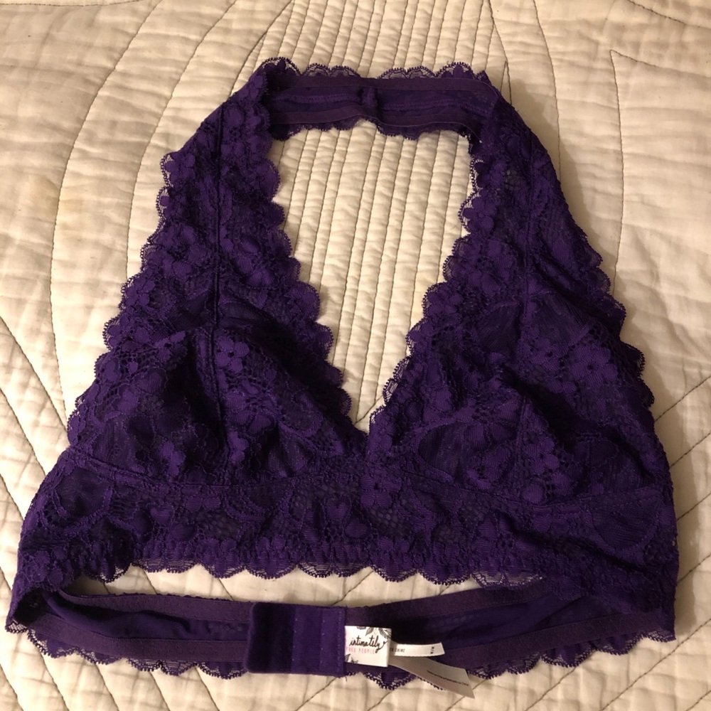FREE PEOPLE Purple Lace Halter Bralette Size M